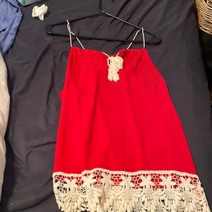 Red halter top ADORABLE! Crochet lace at bottom of top. Never been worn.